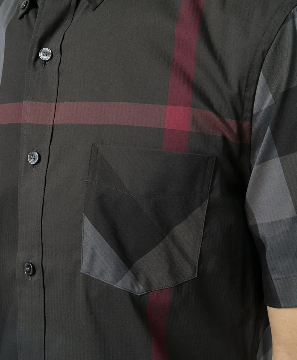 Áo sơ mi nam kẻ caro Burberry đen tay ngắn mã 14 chất lượng vượt trội