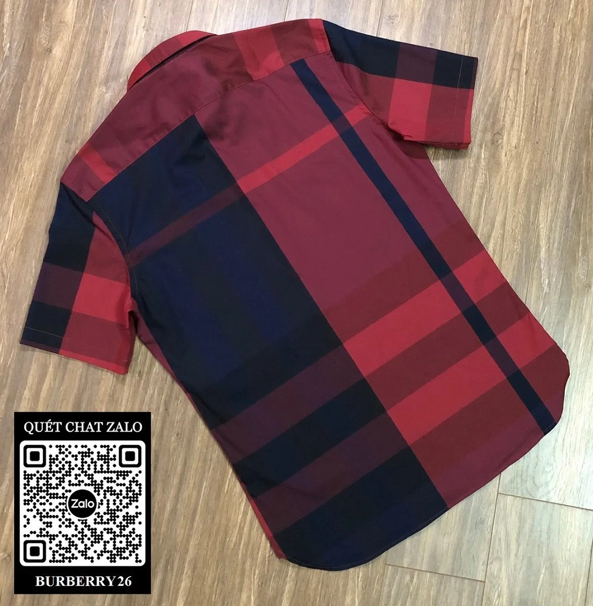 Áo kẻ Burberry nam sơ mi đỏ kẻ sọc caro tay ngắn mã 26 BBR đỉnh cao