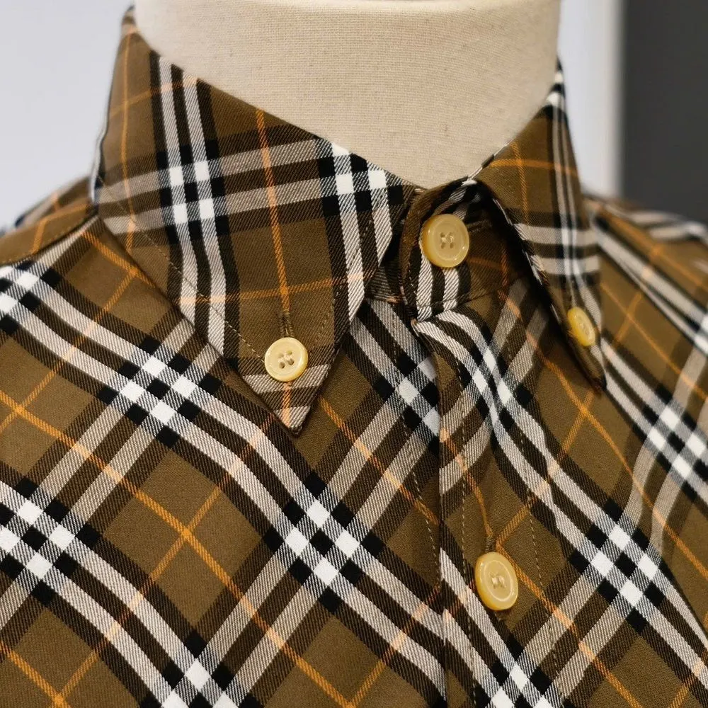 Áo sơ mi nam BBR màu nâu tay ngắn kẻ sọc caro mã 2 Burberry xịn sò