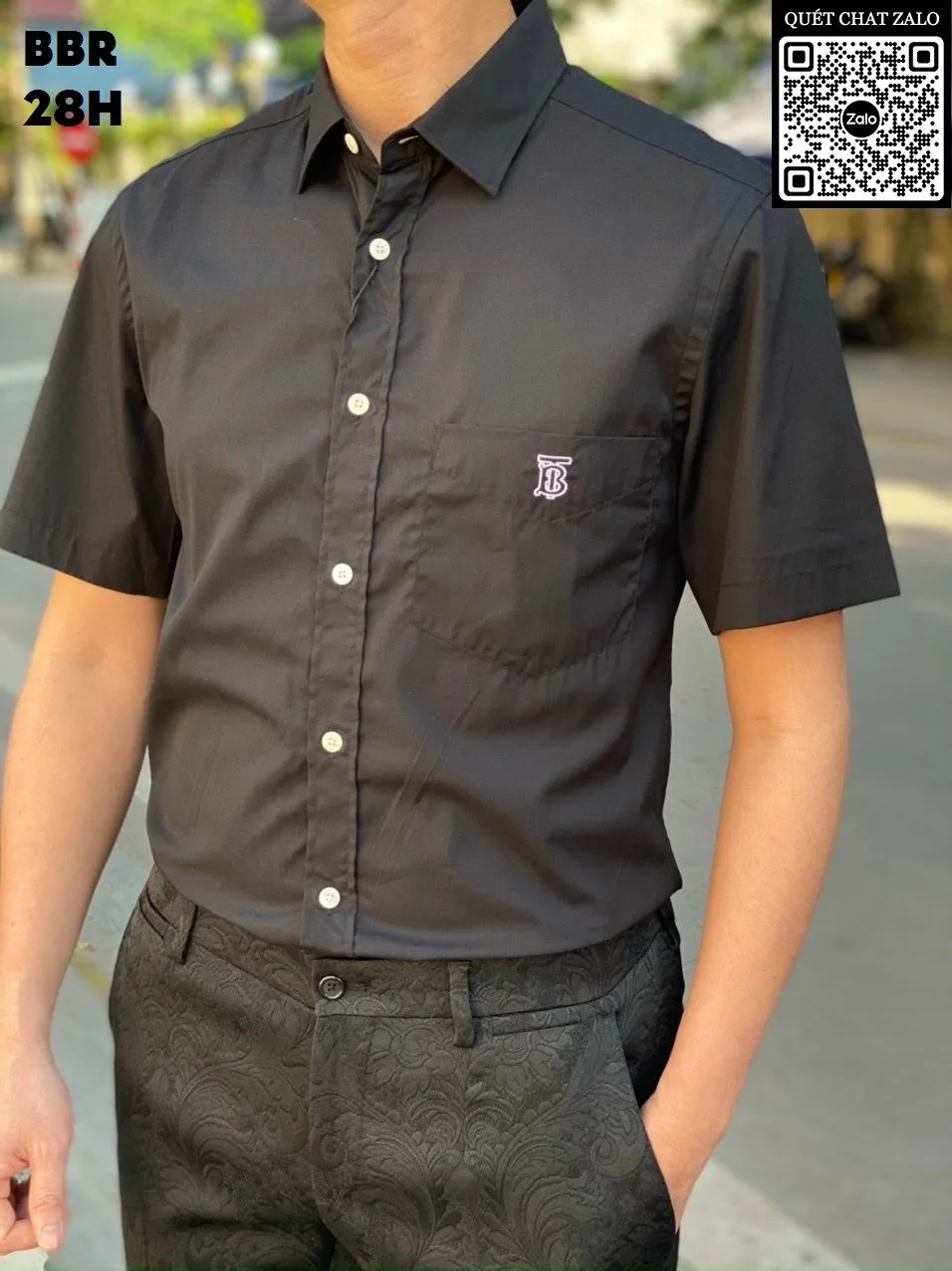 Burberry áo sơ mi nam tay ngắn màu trơn BBR cao cấp mã 28h tuyệt vời