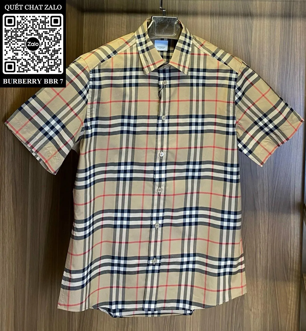 Áo sơ mi nam màu vàng BBR tay ngắn kẻ sọc caro mã 7