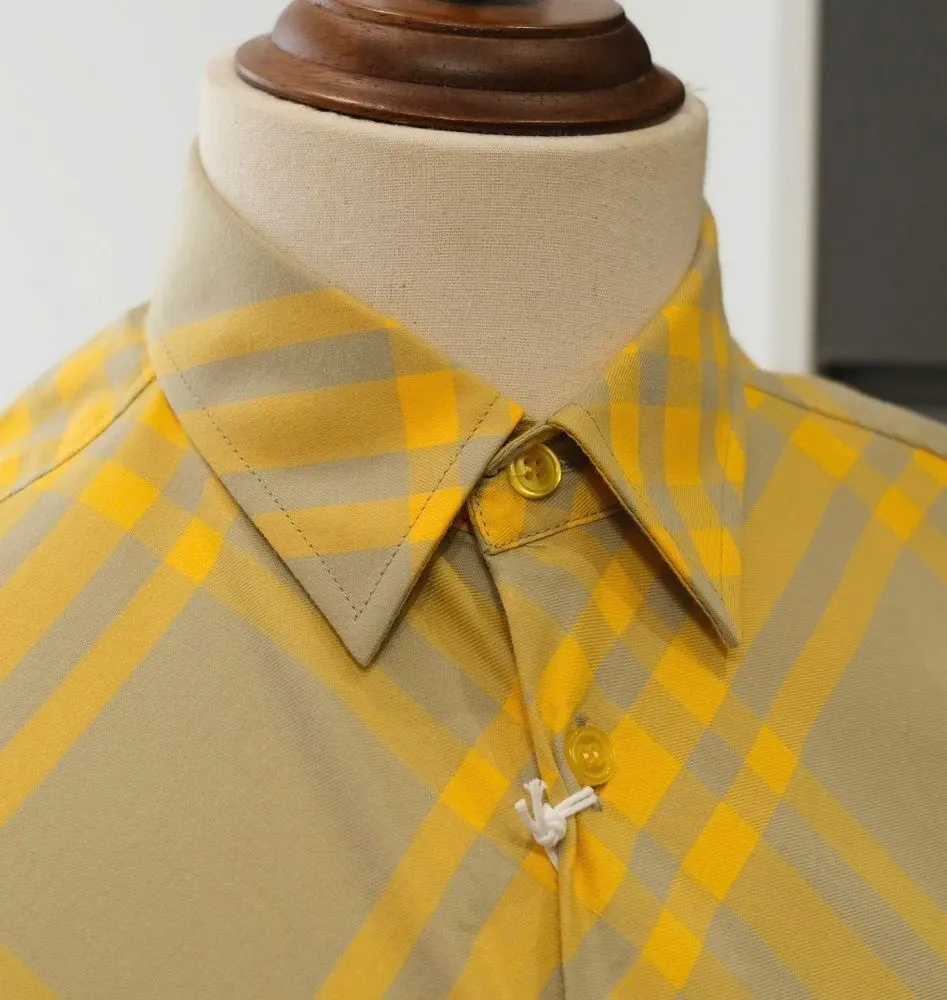 Áo sơ mi caro Burberry nam màu vàng tay ngắn kẻ sọc mã 3 chất lượng