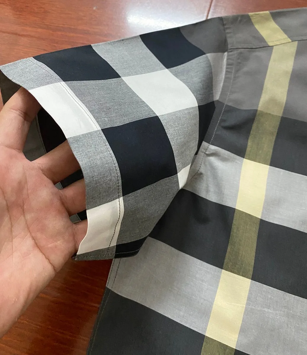 Áo sơ mi caro Burberry nam xám tay ngắn kẻ sọc mã 16 hút mắt