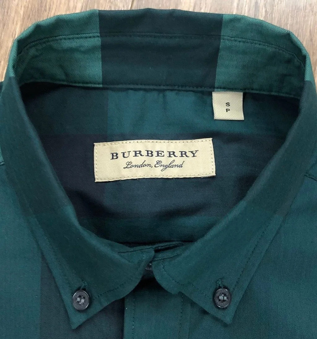 Sơ mi BBR ngắn tay Burberry xanh kẻ sọc caro nam mã 27 tinh tế