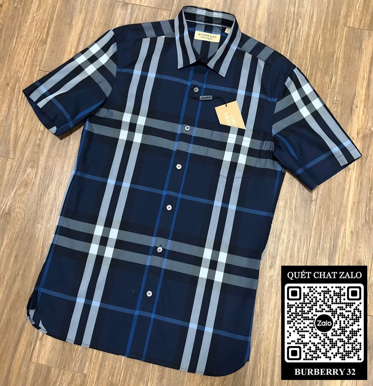Áo sơ mi nam màu xanh BBR tay ngắn kẻ sọc caro mã 32 dễ mặc chuẩn dáng