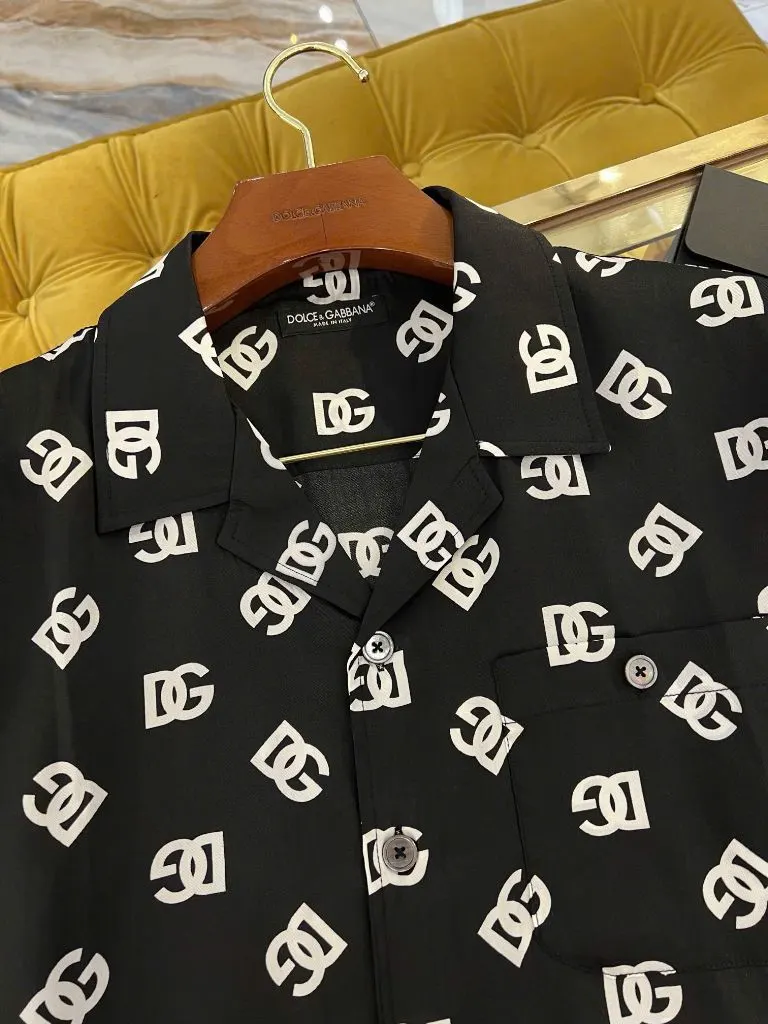 Áo sơ mi nam màu đen DG tay ngắn mã 3 Dolce thiết kế đẹp cao cấp