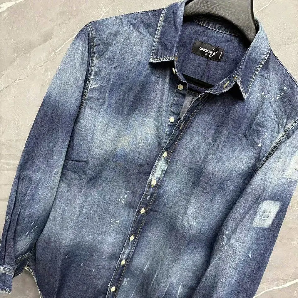 Sơ mi Dsquared jean xanh tay dài nam mã 1 Dsq2 gọn đẹp quý phái sang