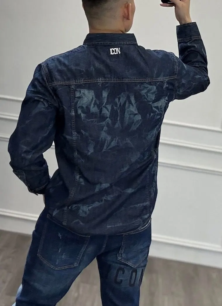 Sơ mi Dsquared xanh vải jean tay dài nam mã 2b Dsq2 ưng ý thượng hạng