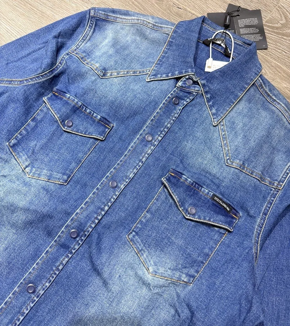 Áo sơ mi nam màu xanh Dsquared2 tay dài jean thanh lịch mã 3 Áo sơ mi nam màu xanh Dsquared2 tay dài jean thanh lịch mã 3