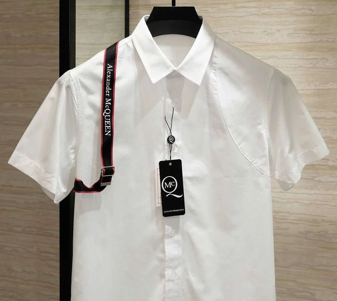 Sơ mi McQueen trắng tay ngắn nam mã 1 phong cách thanh lịch bắt mắt