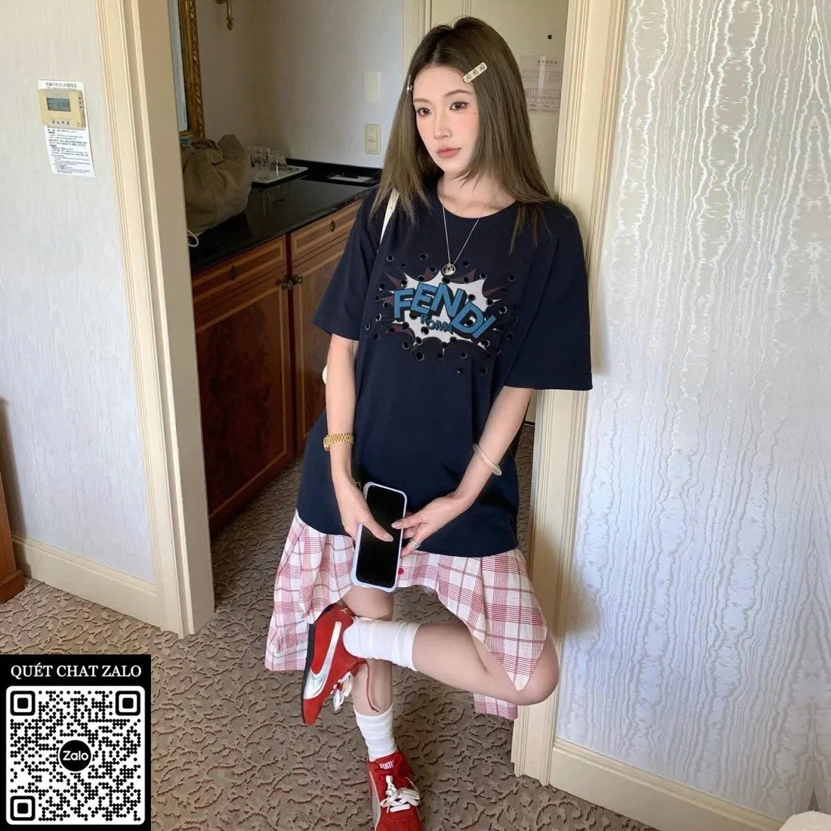 Áo phông nam màu xanh Fendi mã 1 dòng premium nổi bật