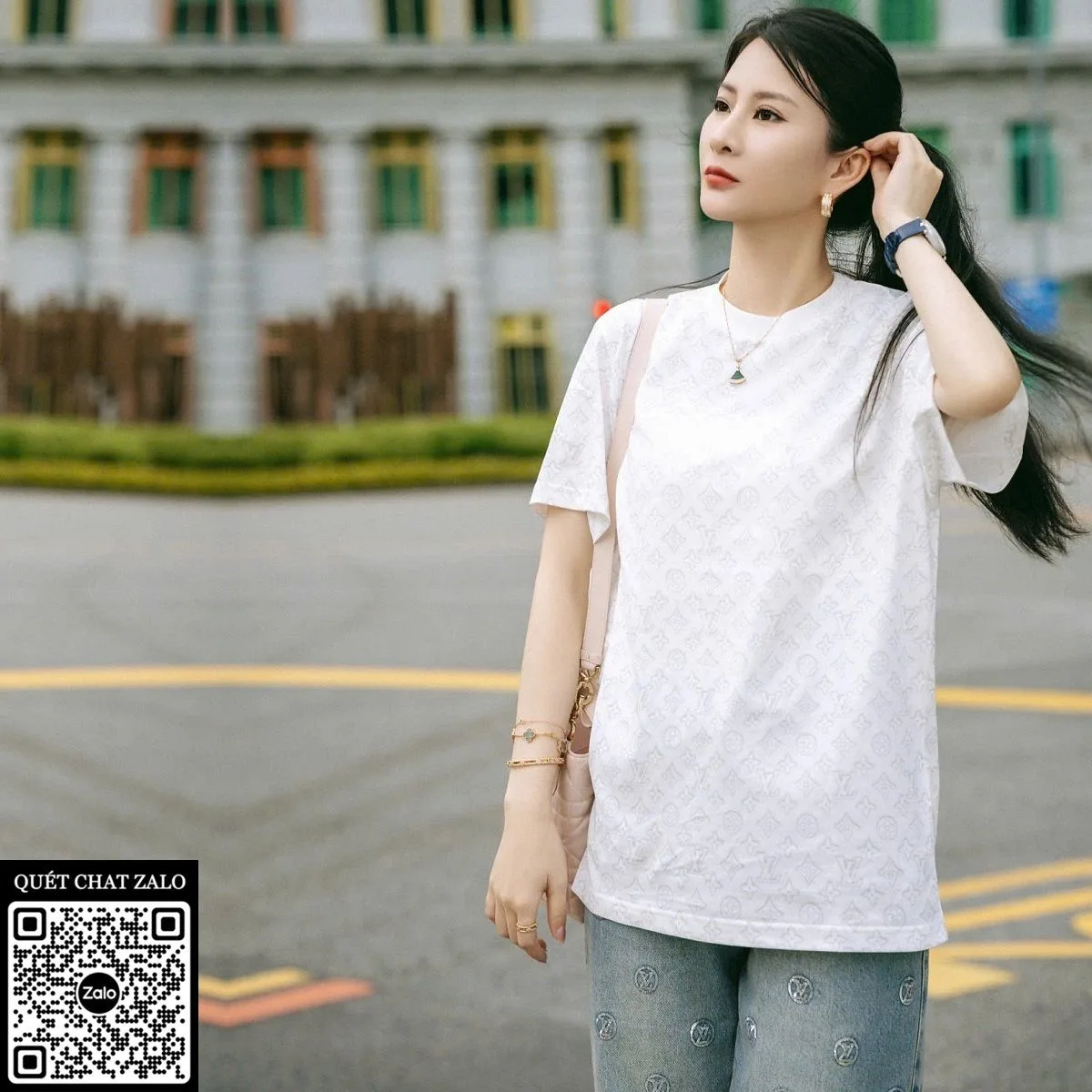 Áo phông nam màu trắng Louis Vuitton Monogram mã 1 hàng xịn sang xịn