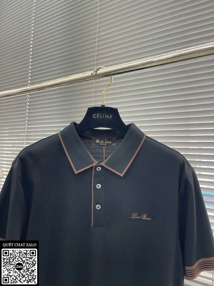 Áo polo nam màu đen Loro Piana mã 1 sang trọng hoàn thiện tốt