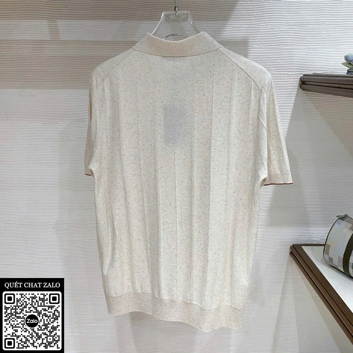 Áo polo nam màu trắng Loro Piana mã 3 tinh xảo sang trọng cao cấp