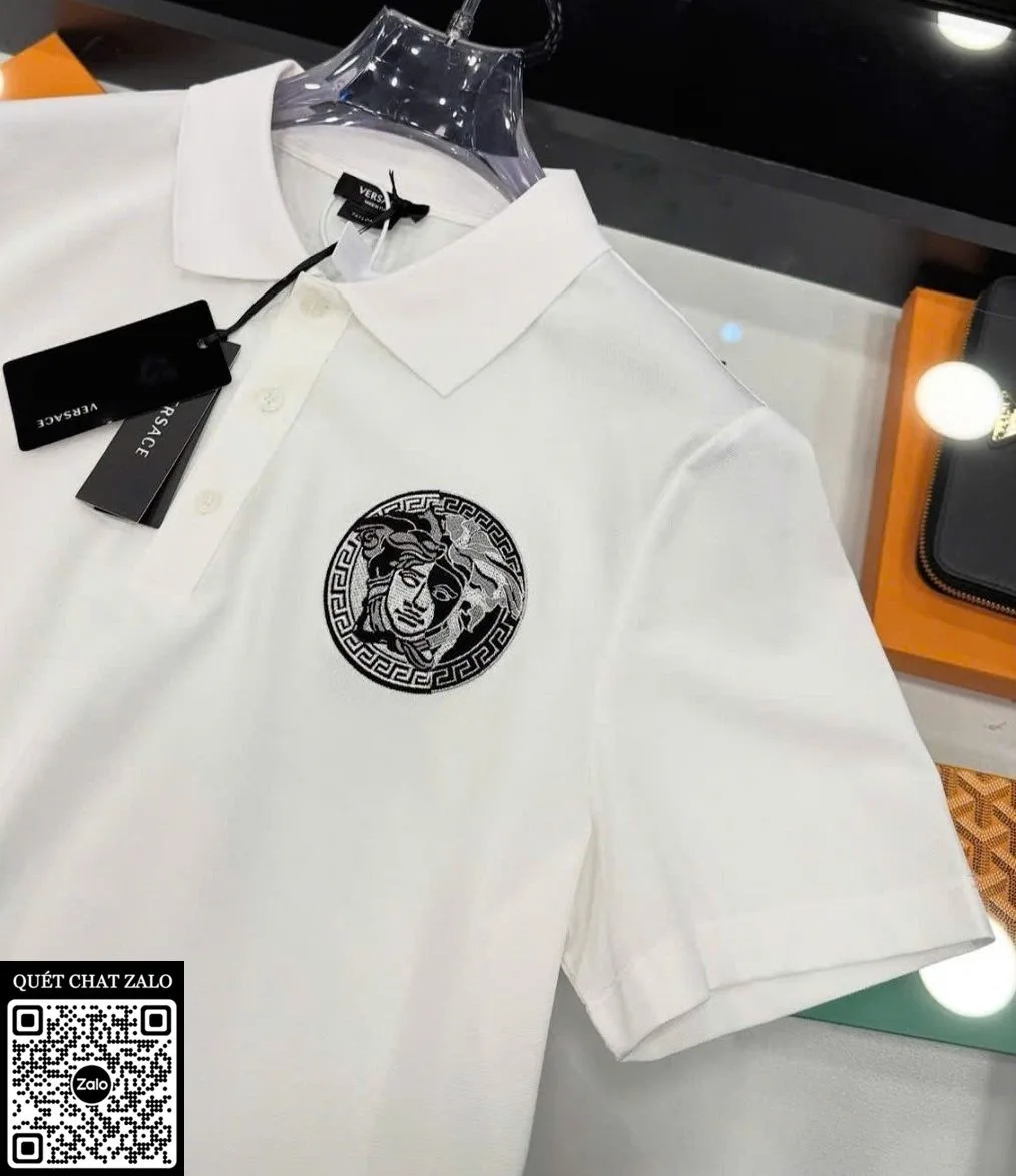 Áo polo nam màu trắng Versace mã 4 Like Authentic cao cấp tỉ mỉ