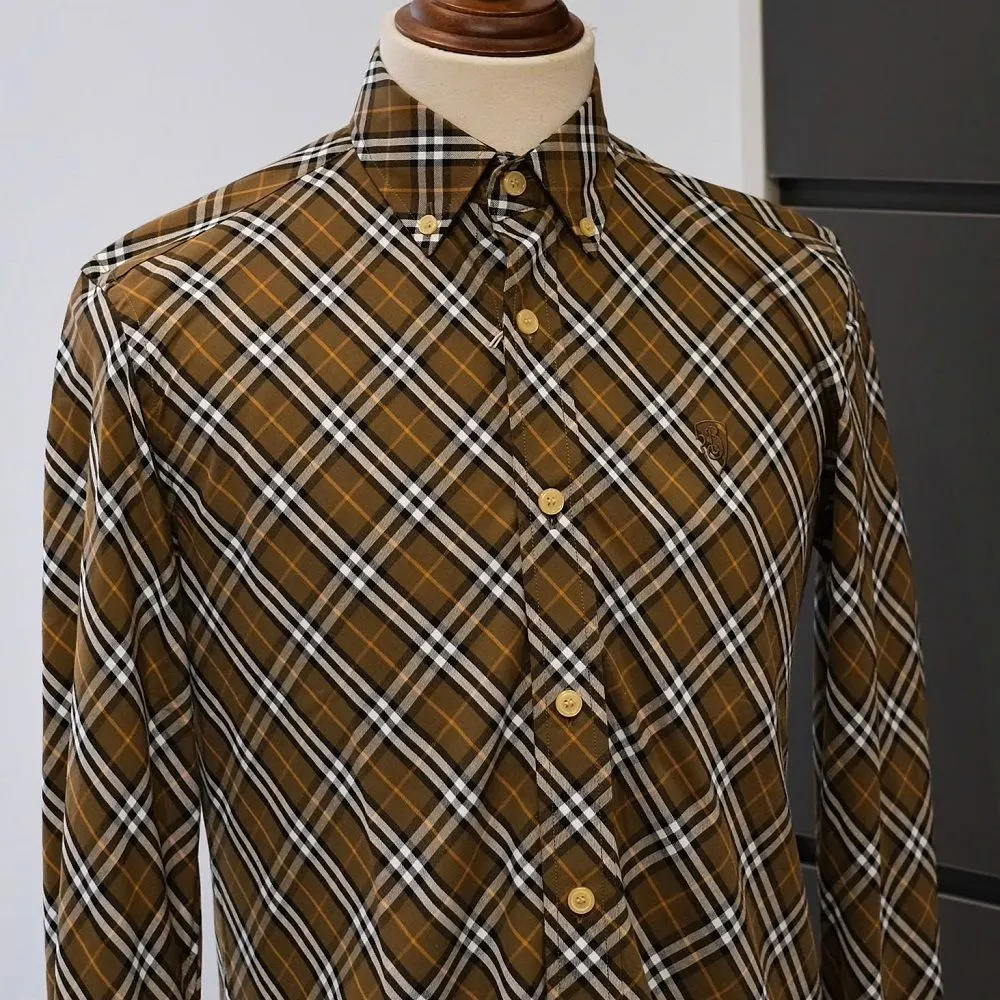 Áo sơ mi nam BBR màu nâu tay dài kẻ sọc caro mã 2 Burberry men lì