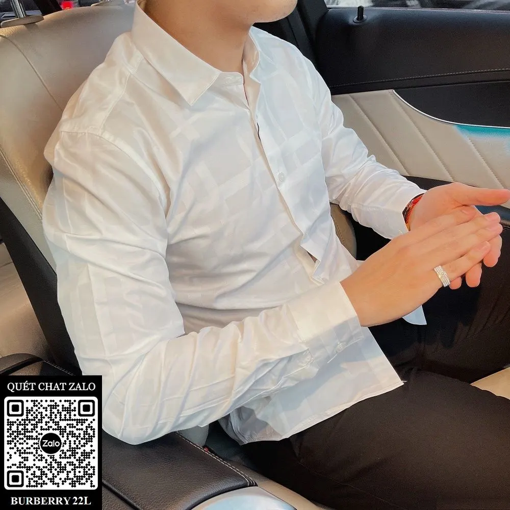 Sơ mi trắng Burberry nam tay dài kẻ caro BBR mã 22l điển trai