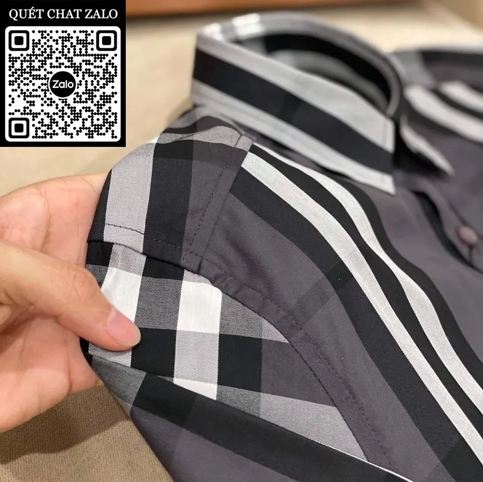 Áo Burberry nam dài tay sơ mi BBR màu ghi kẻ caro mã 4 vừa mắt