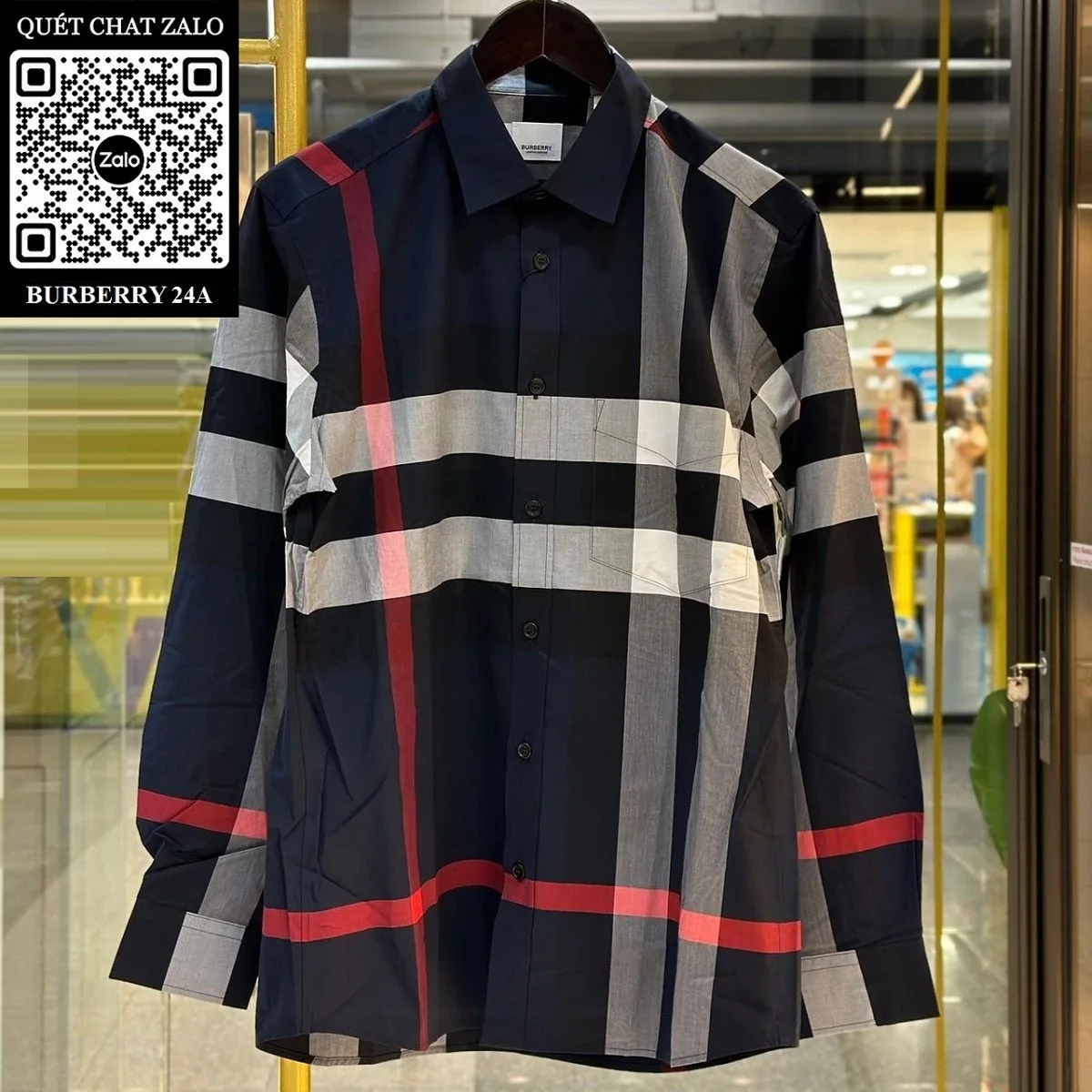 Áo sơ mi Burberry tay dài xanh caro nam BBR mã 24a cao cấp trẻ trung