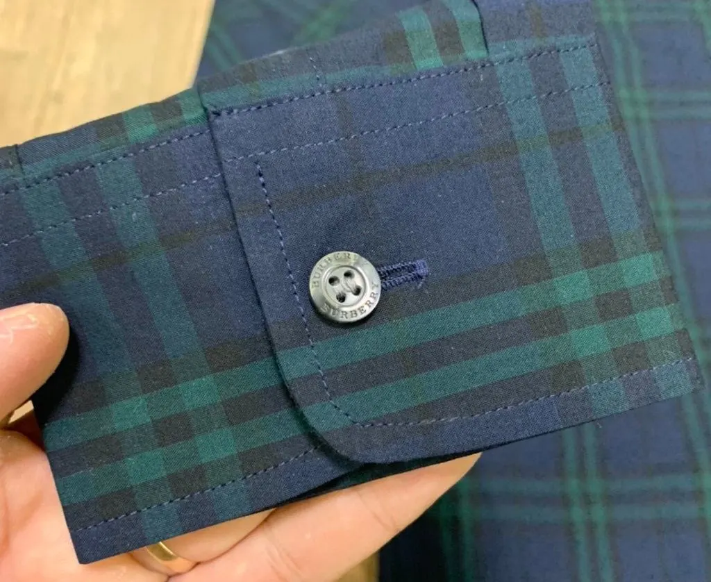 Áo sơ mi nam Burberry màu xanh tay dài kẻ sọc caro mã 37 xịn BBR