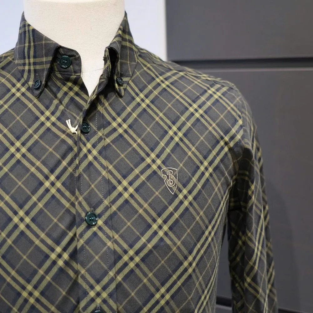 Burberry áo sơ mi BBR nam tay dài xanh kẻ caro năng động mã 1