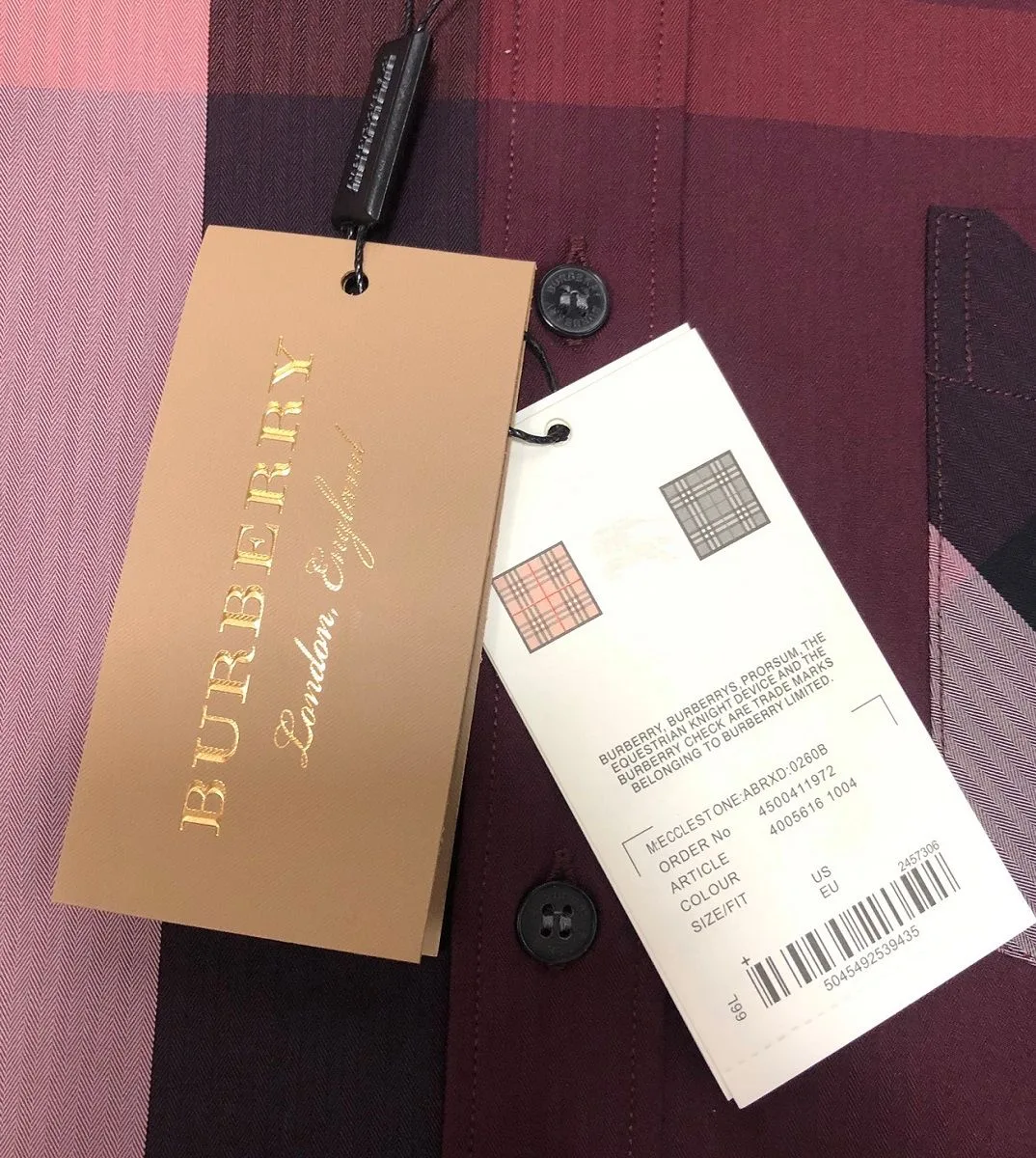 Áo sơ mi nam màu đỏ Burberry tay ngắn kẻ sọc caro mã 34 BBR điển trai