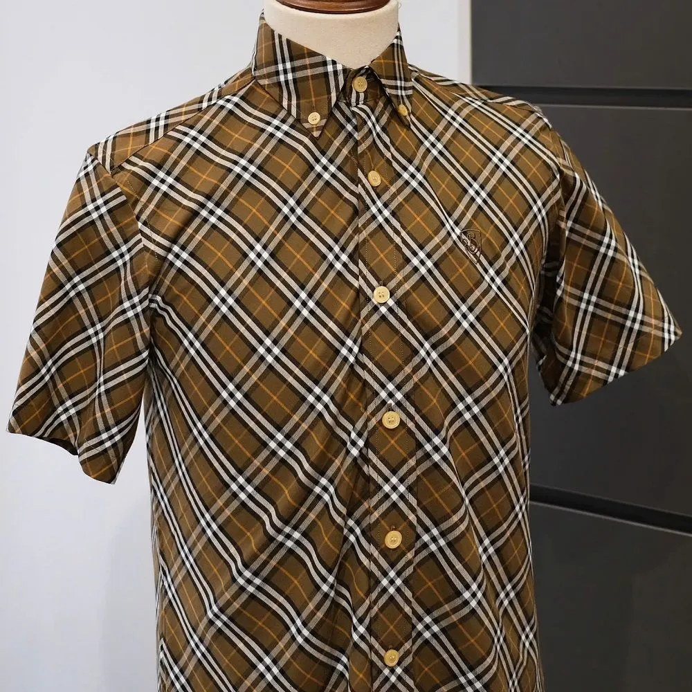 Áo sơ mi nam BBR màu nâu tay ngắn kẻ sọc caro mã 2 Burberry xịn sò