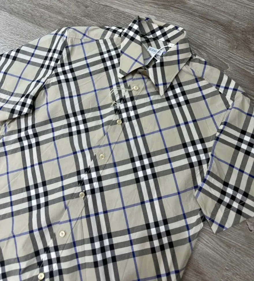 Áo sơ mi kẻ Burberry nam vàng caro tay ngắn cao cấp mã 1 thoải mái