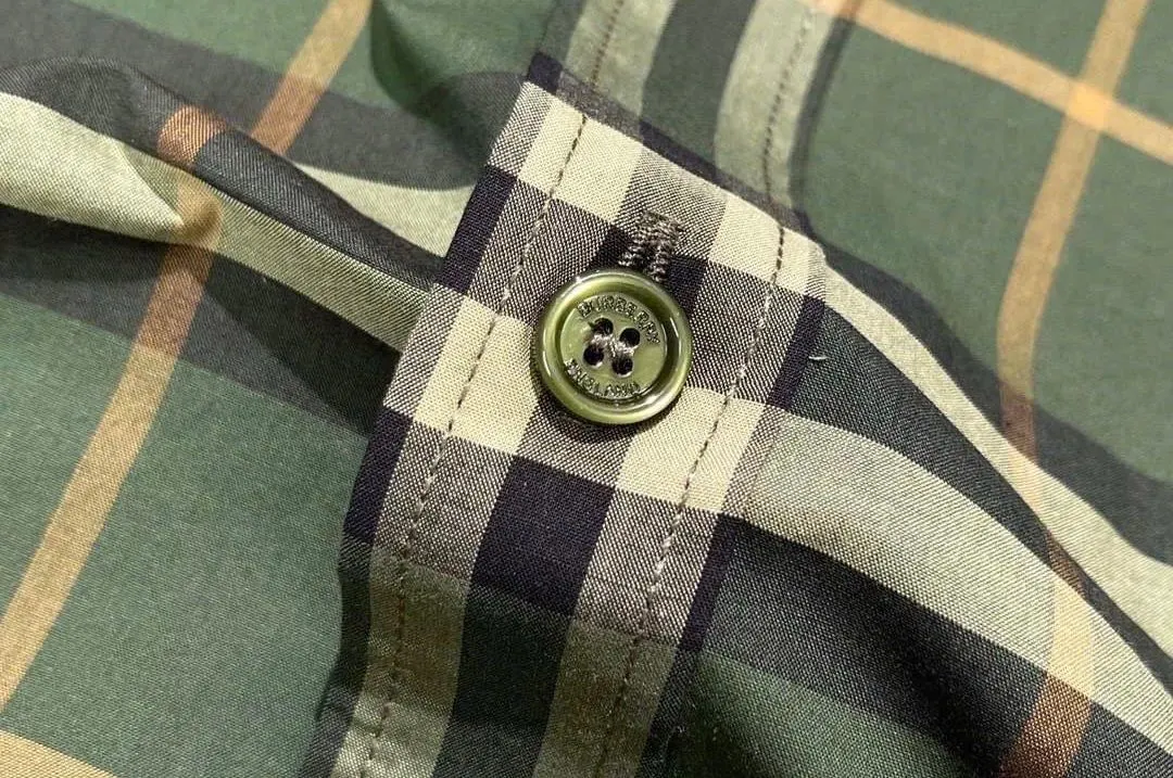 Áo sơ mi nam sọc caro Burberry xanh tay ngắn gọn gàng mã 15 hiệu