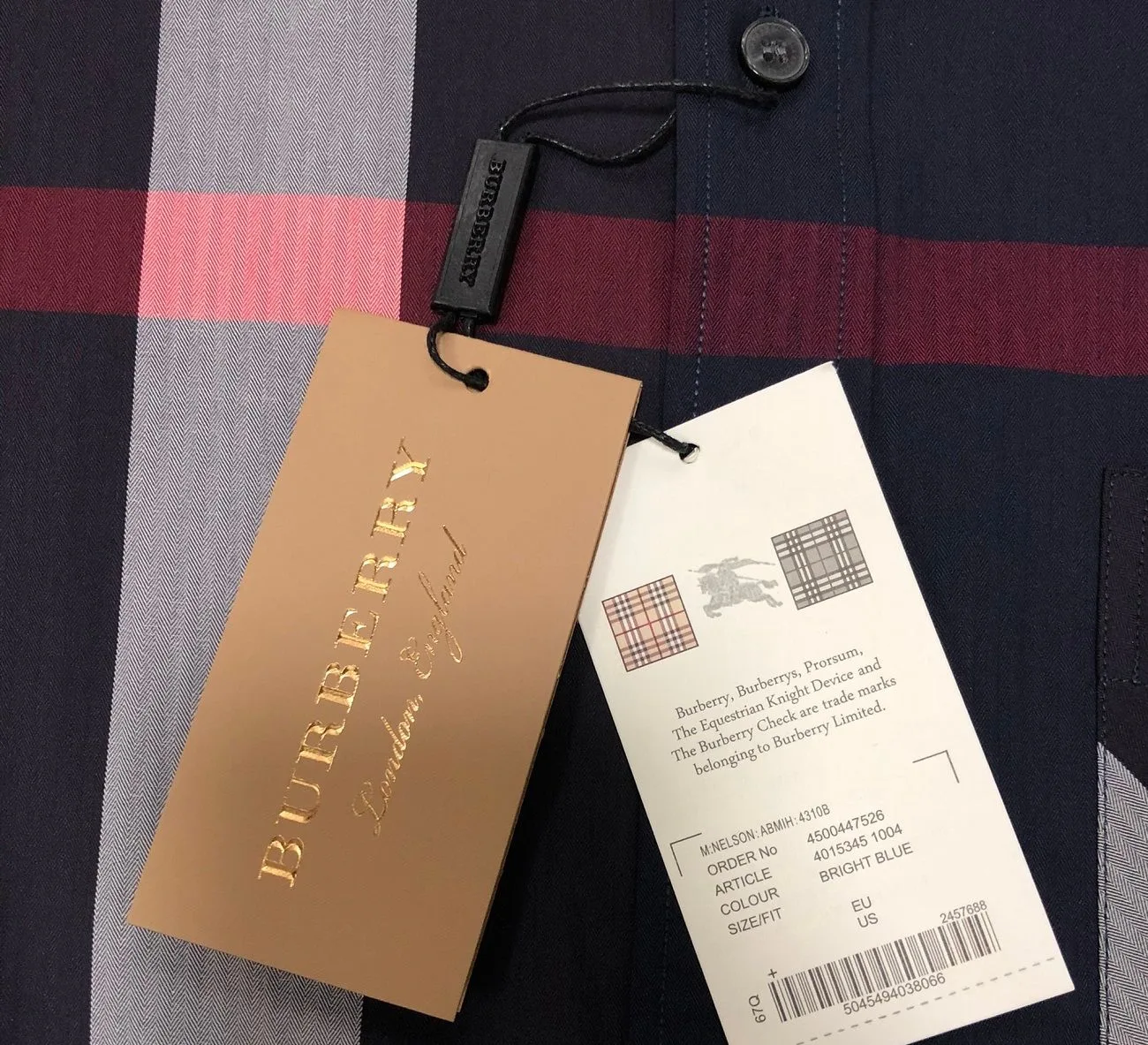 Áo sơ mi sọc Burberry nam xanh kẻ caro tay ngắn mã 23 BBR lịch lãm