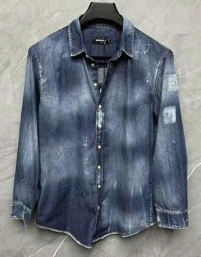 Áo sơ mi nam màu xanh Dsq2 tay dài vải jean trẻ trung mã 1c