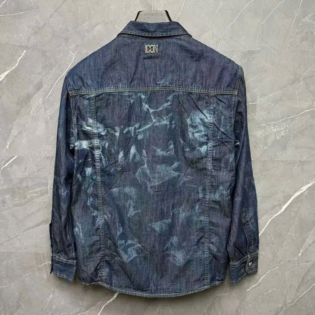 Áo sơ mi nam Dsquared2 màu xanh tay dài jean mã 2 chuẩn form