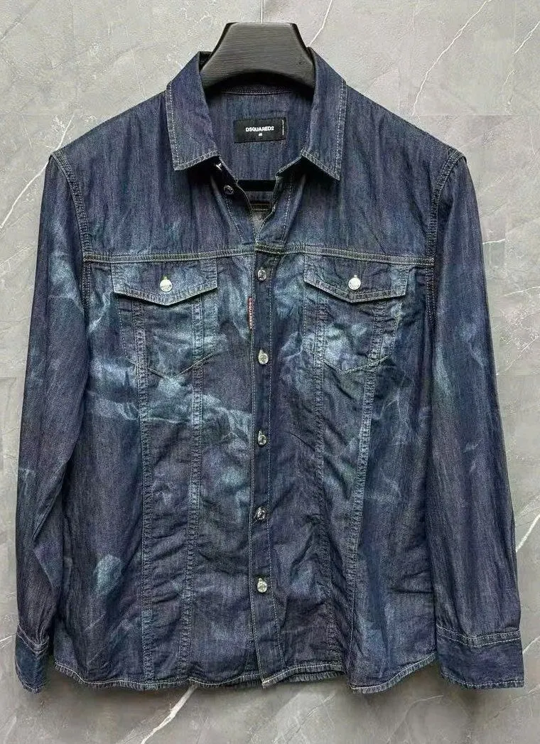 Sơ mi Dsquared xanh vải jean tay dài nam mã 2b Dsq2 ưng ý thượng hạng