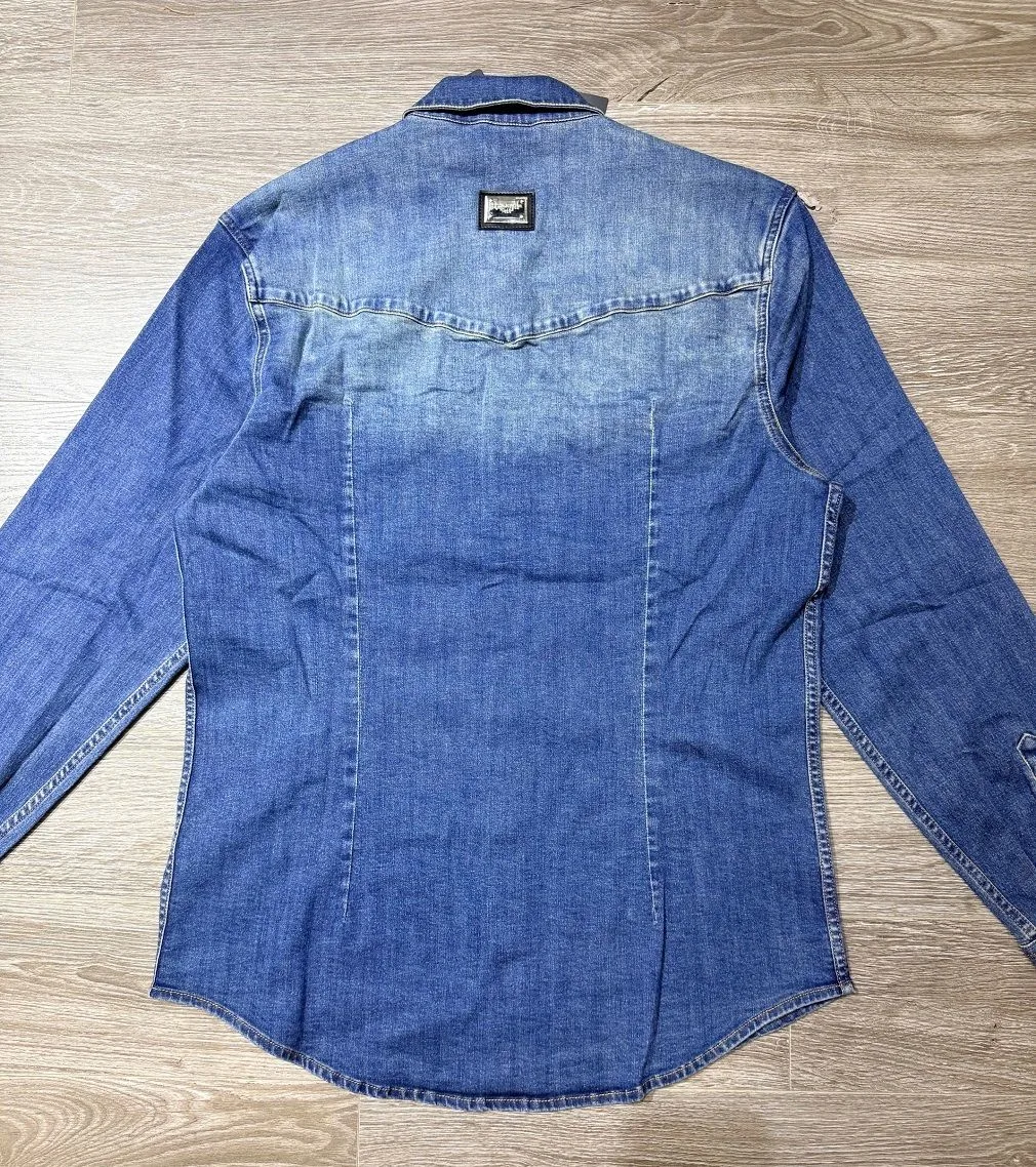 Áo sơ mi nam màu xanh Dsquared2 tay dài jean thanh lịch mã 3 Áo sơ mi nam màu xanh Dsquared2 tay dài jean thanh lịch mã 3