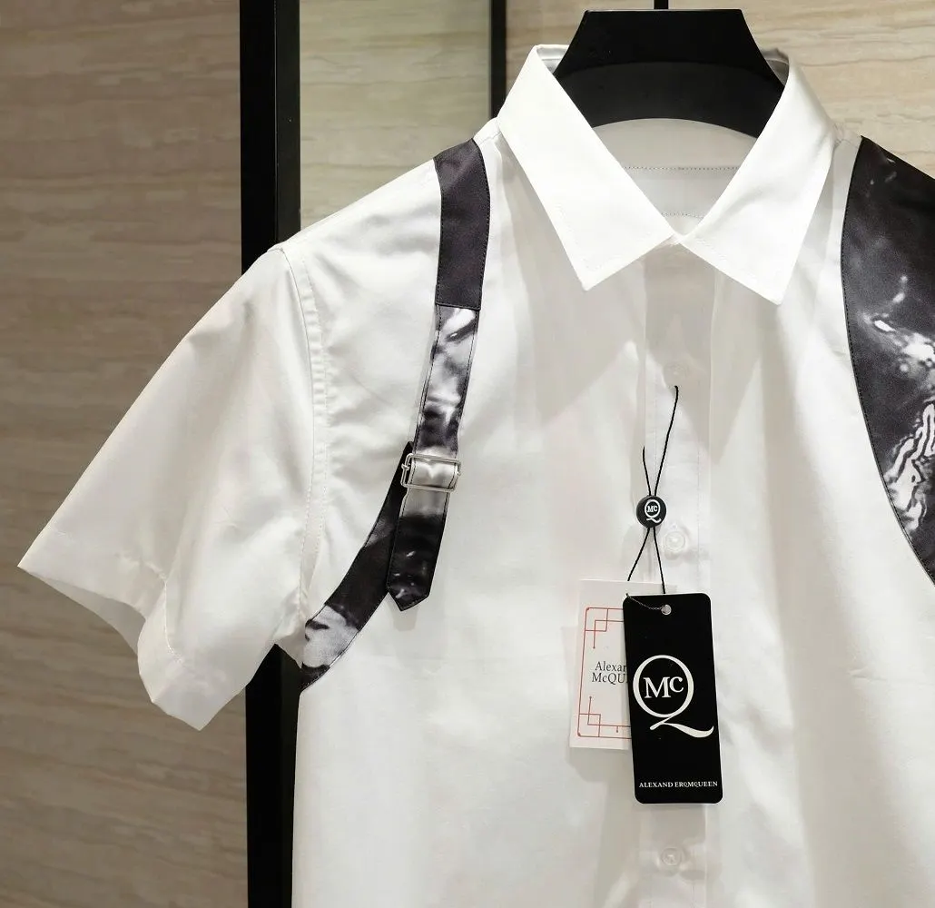 Áo sơ mi nam màu trắng McQueen tay ngắn mã 2 chuẩn like real