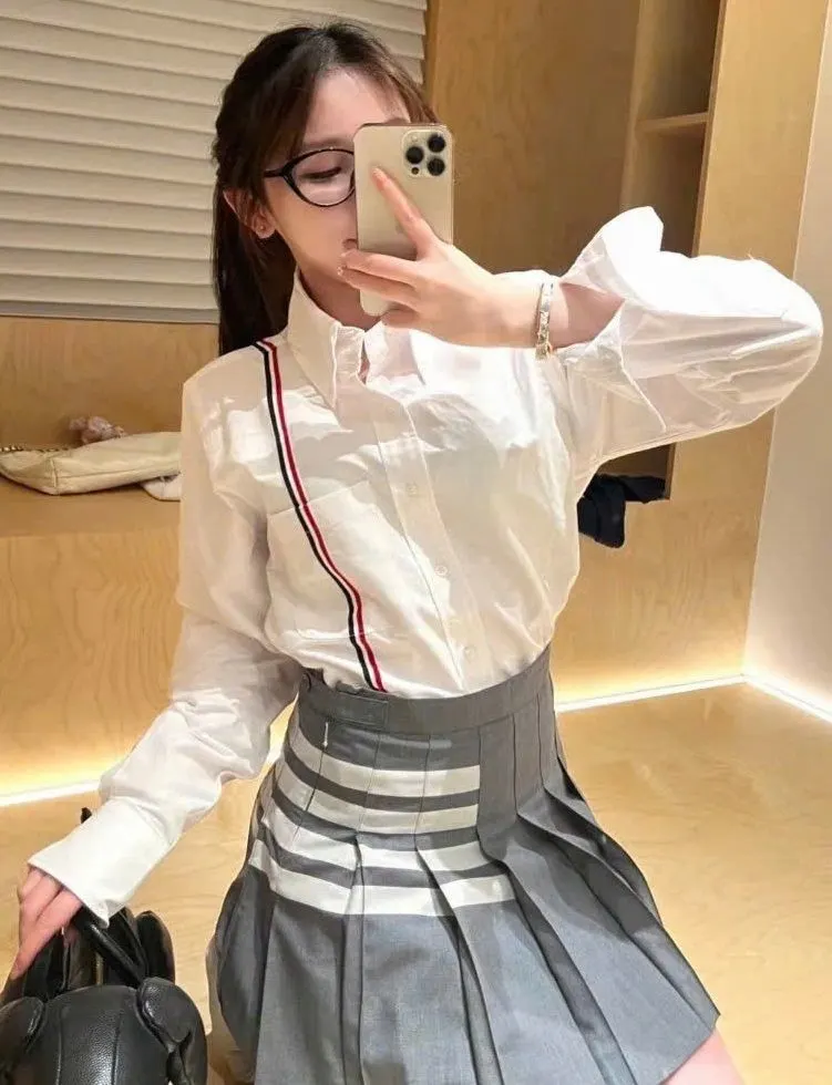 Áo sơ mi Thom Browne trắng tay dài nam chuẩn dáng mã 1 cao cấp