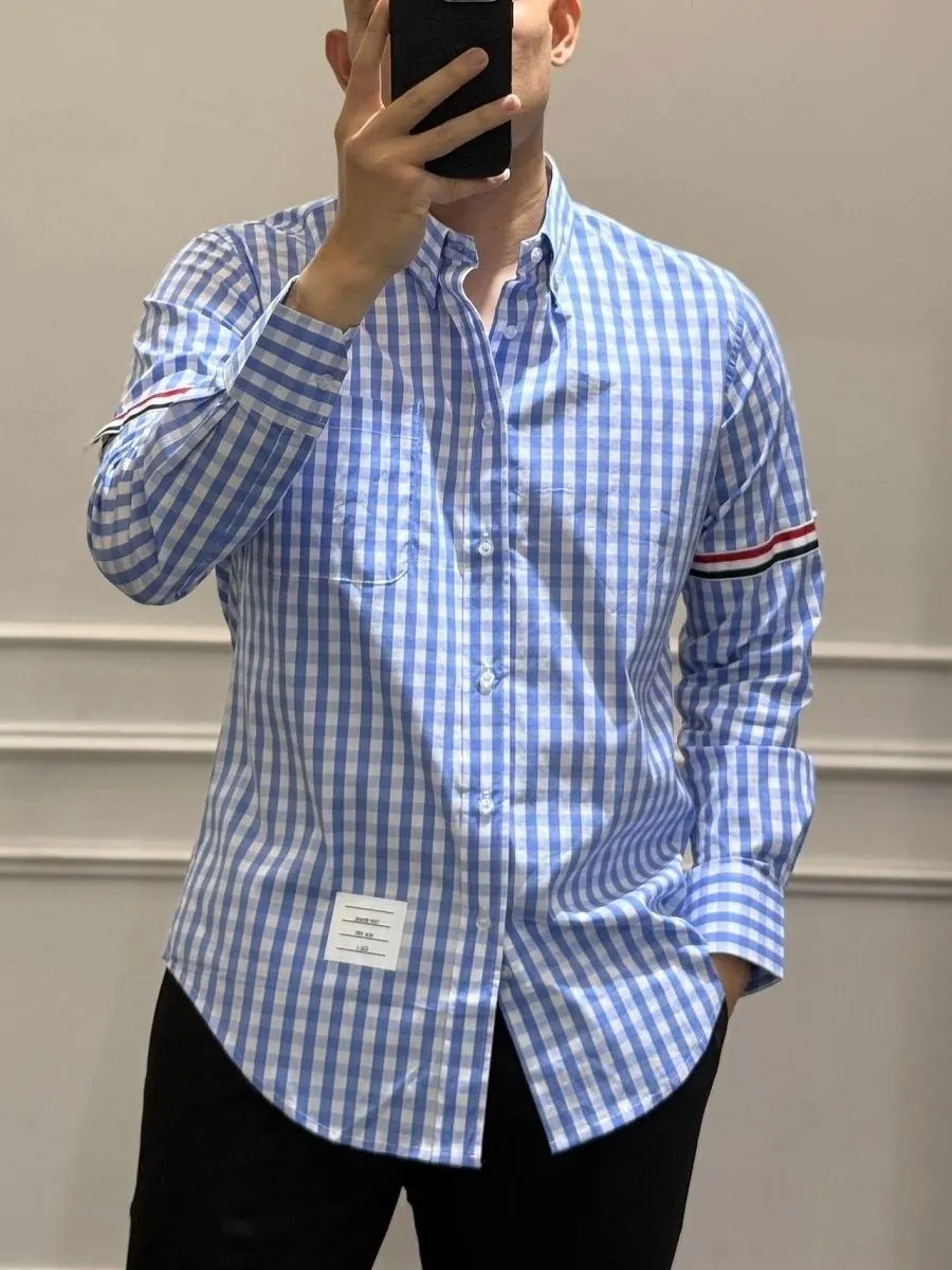 Áo sơ mi Thom Browne tay dài xanh kẻ caro nam mã 2 cực tốt hàng hiệu Áo sơ mi Thom Browne tay dài xanh kẻ caro nam mã 2 cực tốt hàng hiệu