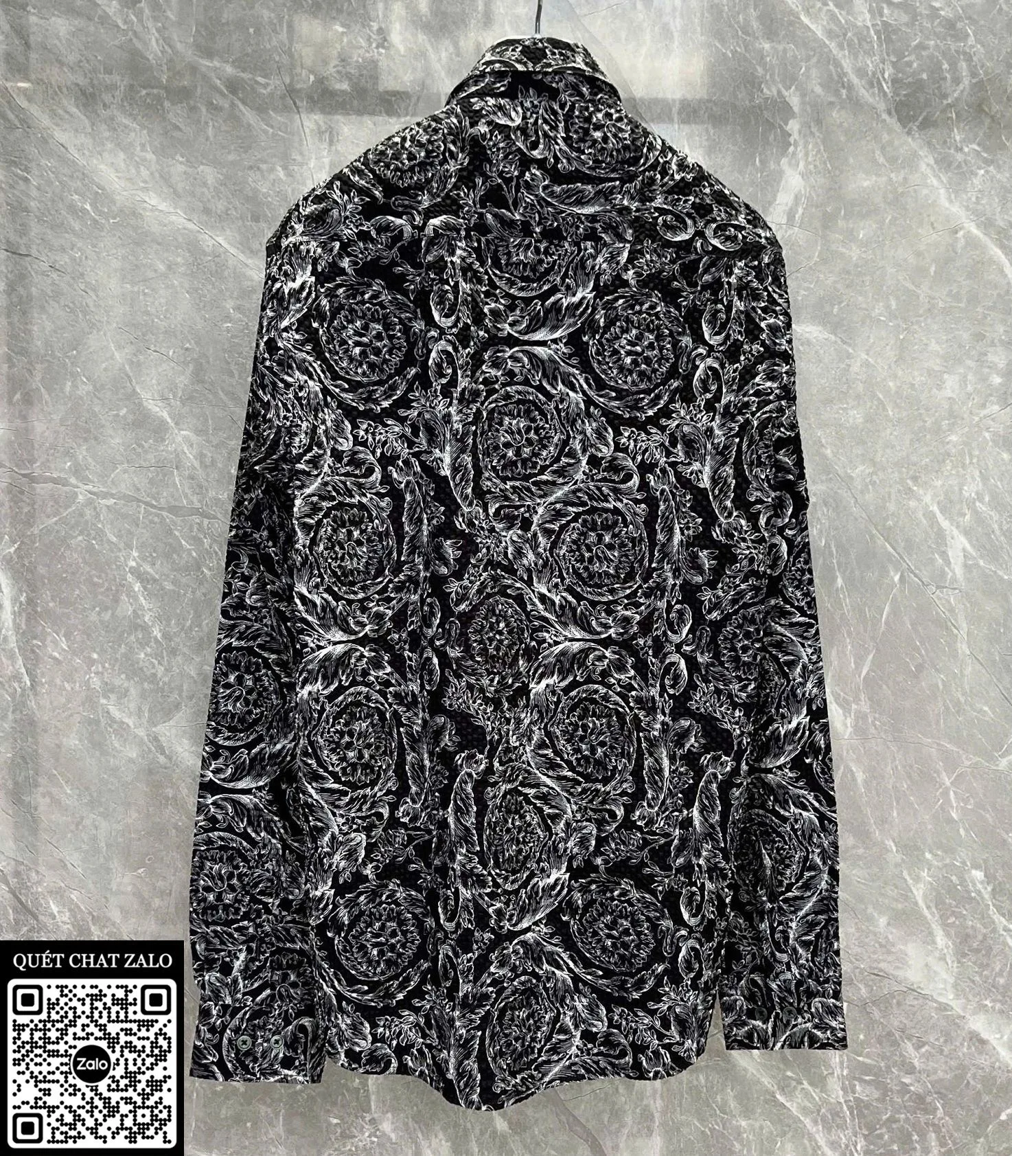 Áo sơ mi nam Versace màu đen tay dài mã 2 dáng gọn gàng cao cấp