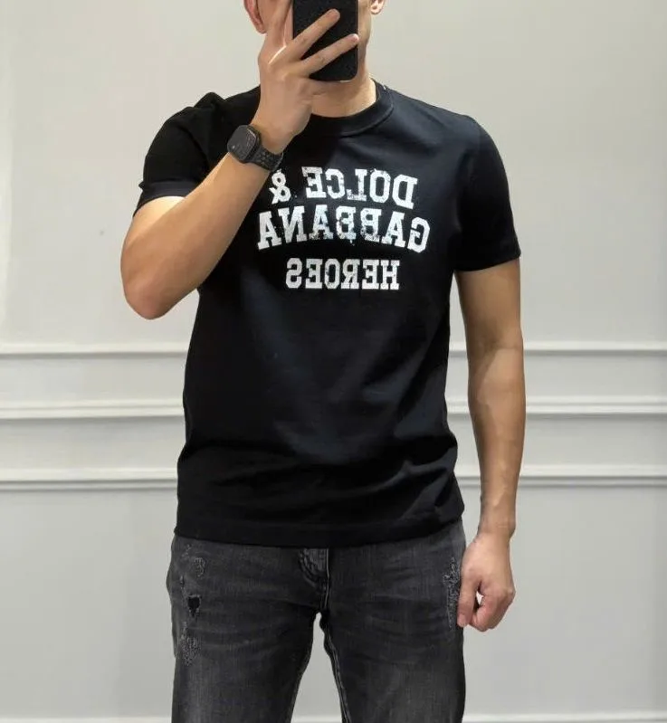 Áo phông đen DG mã 23 cổ tròn hàng hiệu nam nữ phong cách men lì