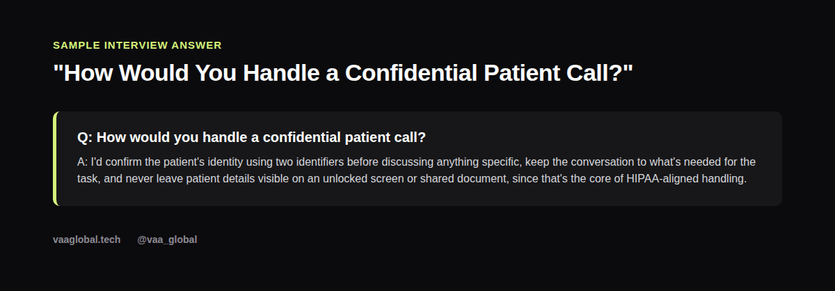 Sample medical virtual assistant interview answer: how would you handle a confidential patient call