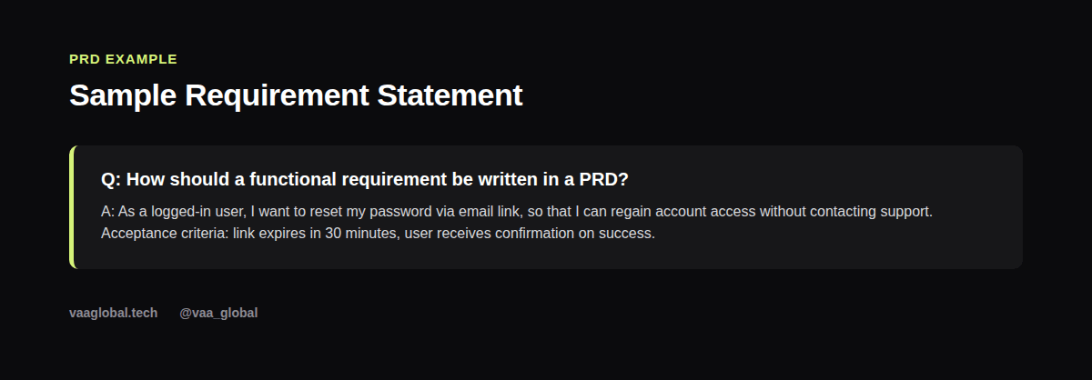 Sample functional requirement written as a user story in a PRD