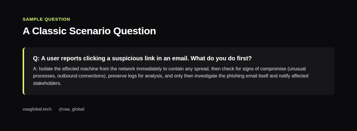 Sample interview answer to a phishing incident scenario question