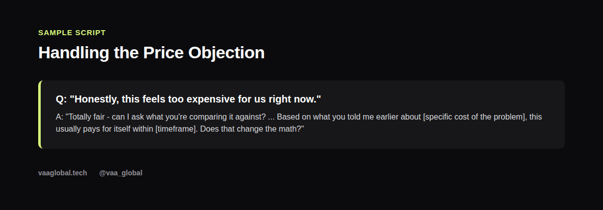 Sample script for handling the price objection