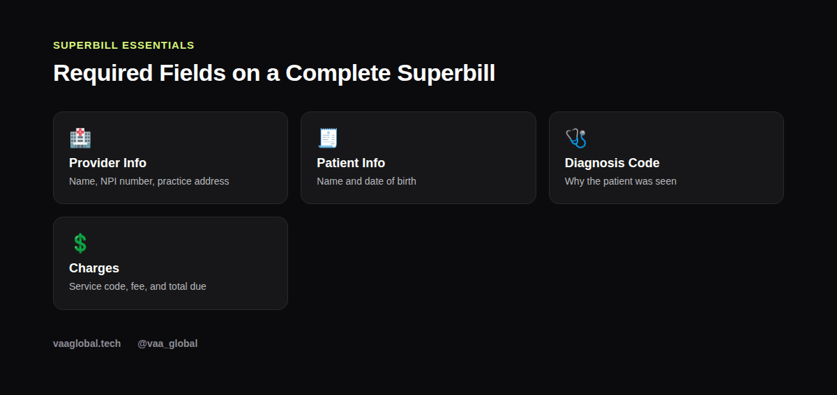 What goes on a medical superbill: required fields overview
