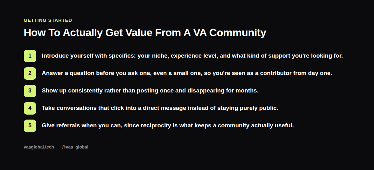 Five steps to actually get value from a virtual assistant community instead of just lurking