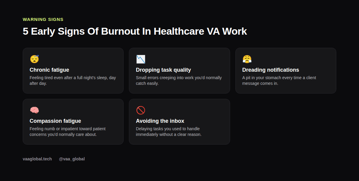 Five early warning signs of burnout in healthcare virtual assistant work