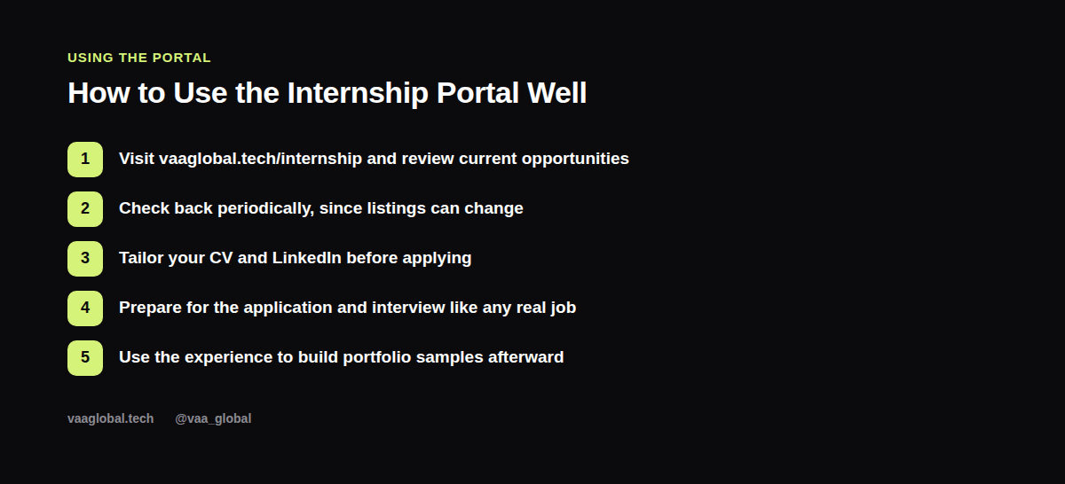 Steps for using the VAA Global Internship Portal effectively