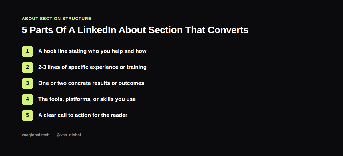Five-part structure for a LinkedIn About section that converts