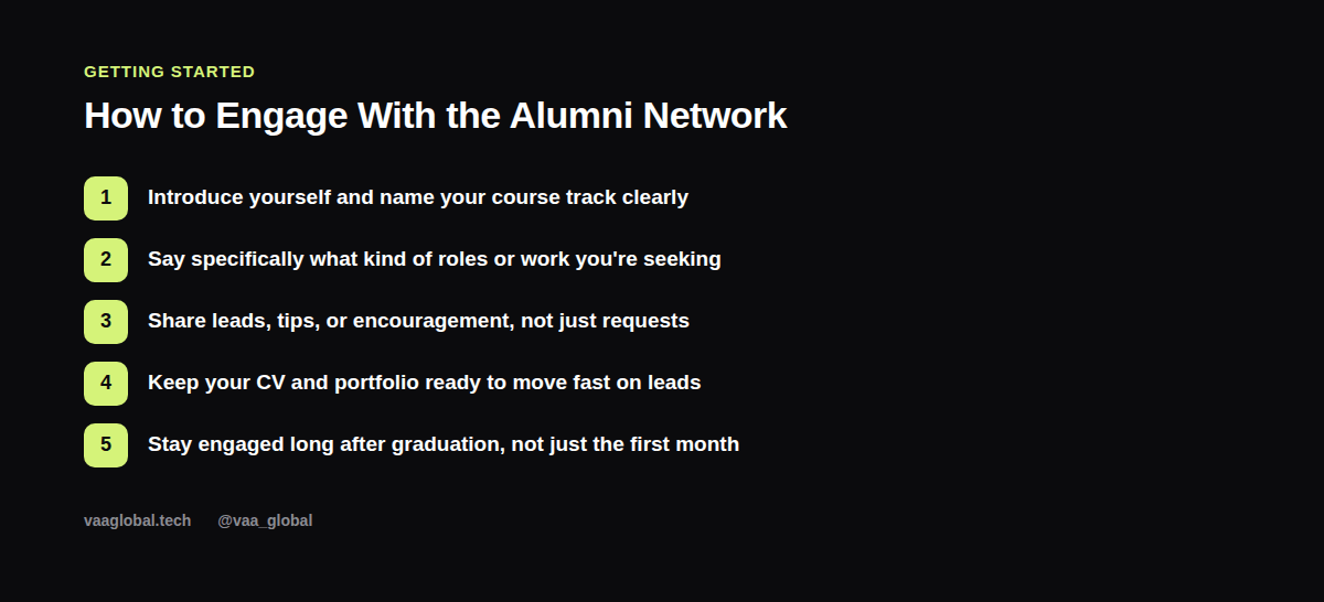 Steps for getting started with the VAA Global alumni network