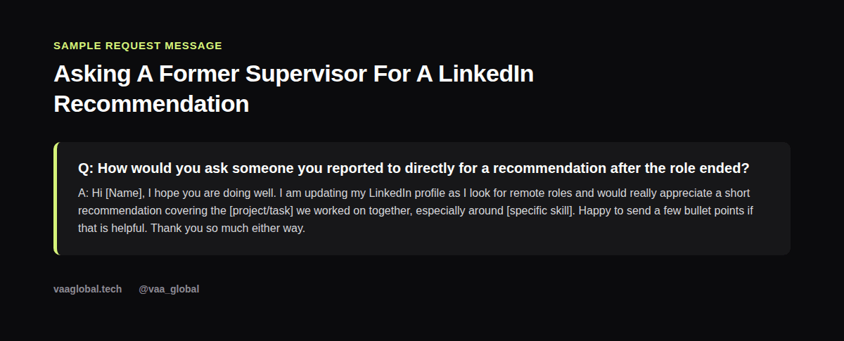 Sample message asking a former supervisor for a LinkedIn recommendation
